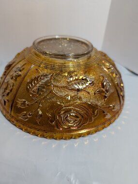 Vintage Imperial Marigold Carnival Glass Bowl Rose Floral Pattern Iridescent 8"